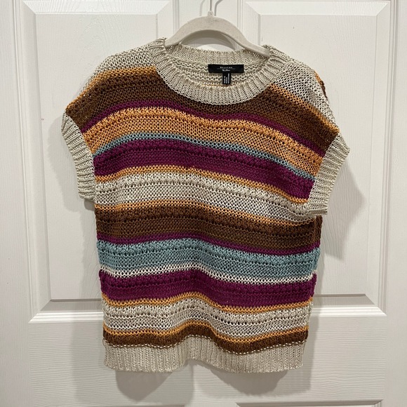 Weekend‎ MaxMara Striped Knit Top Colorful Short Sleeve Knitwear Women's
